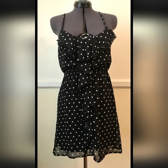 Eyelash Couture Black & White Polka Dot Chiffon Sundress – Size M - Picture 7 of 8